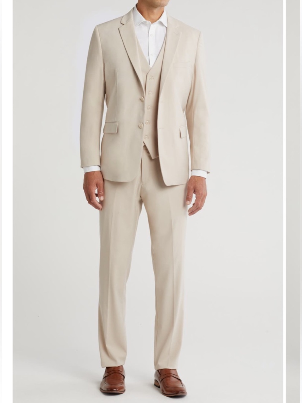🆕 Braveman | Classic Fit Men's Cream 3-Piece Tailored Suit in light beige